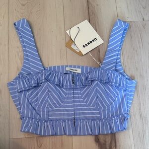 Sandro Light Blue Striped Crop Top- Size 1 NWT